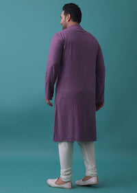 Mauve Purple Chikankari Kurta Set In Lucknowi With Sequin Embroidery