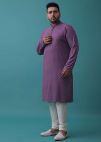 Mauve Purple Chikankari Kurta Set In Lucknowi With Sequin Embroidery