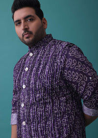 Mauve Purple Bandhani Printed Jacket Kurta Set In Silk