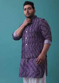 Mauve Purple Bandhani Printed Jacket Kurta Set In Silk