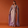 Mauve Purple Embroidered Shimmer Bridesmaid Gown With Fitted Drape