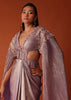 Mauve Purple Embroidered Shimmer Bridesmaid Gown With Fitted Drape
