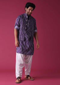 Mauve Purple Jacket Kurta Set In Silk With Bandhani Print