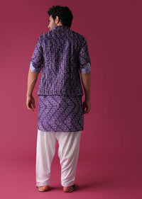 Mauve Purple Jacket Kurta Set In Silk With Bandhani Print
