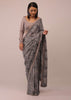 Mauve Purple Satin Saree In Sequins Embroidery With A Crop Top In Full Sleeves And A Round Neckline