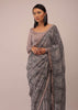 Mauve Purple Satin Saree In Sequins Embroidery With A Crop Top In Full Sleeves And A Round Neckline