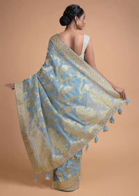 Maya Blue Banarasi Saree In Georgette With Weaved Floral Jaal Online - Kalki Fashion