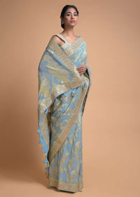 Maya Blue Banarasi Saree In Georgette With Weaved Floral Jaal Online - Kalki Fashion