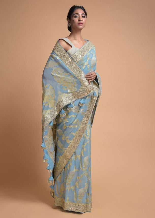 Maya Blue Banarasi Saree In Georgette With Weaved Floral Jaal Online - Kalki Fashion