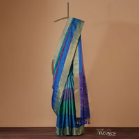 Royal Blue Saree In Album South Silk With Ikat Patola Pallu And Unstitched Blouse