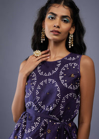 Midnight Blue Bandhani Print Peplum Top With Blue Tie-Dye Palazzo