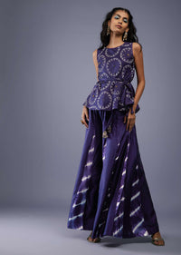 Midnight Blue Bandhani Print Peplum Top With Blue Tie-Dye Palazzo