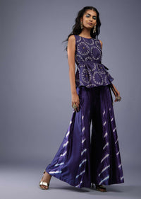 Midnight Blue Bandhani Print Peplum Top With Blue Tie-Dye Palazzo
