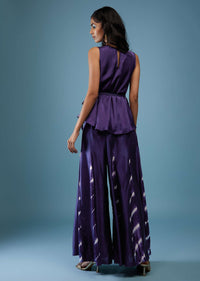 Midnight Blue Bandhani Print Peplum Top With Blue Tie-Dye Palazzo