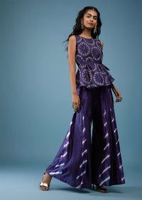 Midnight Blue Bandhani Print Peplum Top With Blue Tie-Dye Palazzo