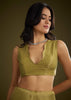 Mehandi Green Tissue Saree With Sequin Floral Embroidery