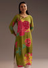 Mehendi Green Floral Print Crepe Kurta With Beads Detailing