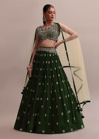 Mehendi Green Chiffon Lehenga With Zardosi Embroidered Choli And Net Dupatta