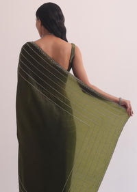 Mehendi Green Crush Tissue Saree With Cut Dana Embroidery