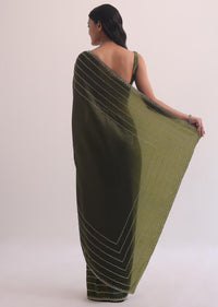 Mehendi Green Crush Tissue Saree With Cut Dana Embroidery