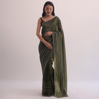 Mehendi Green Crush Tissue Saree With Cut Dana Embroidery