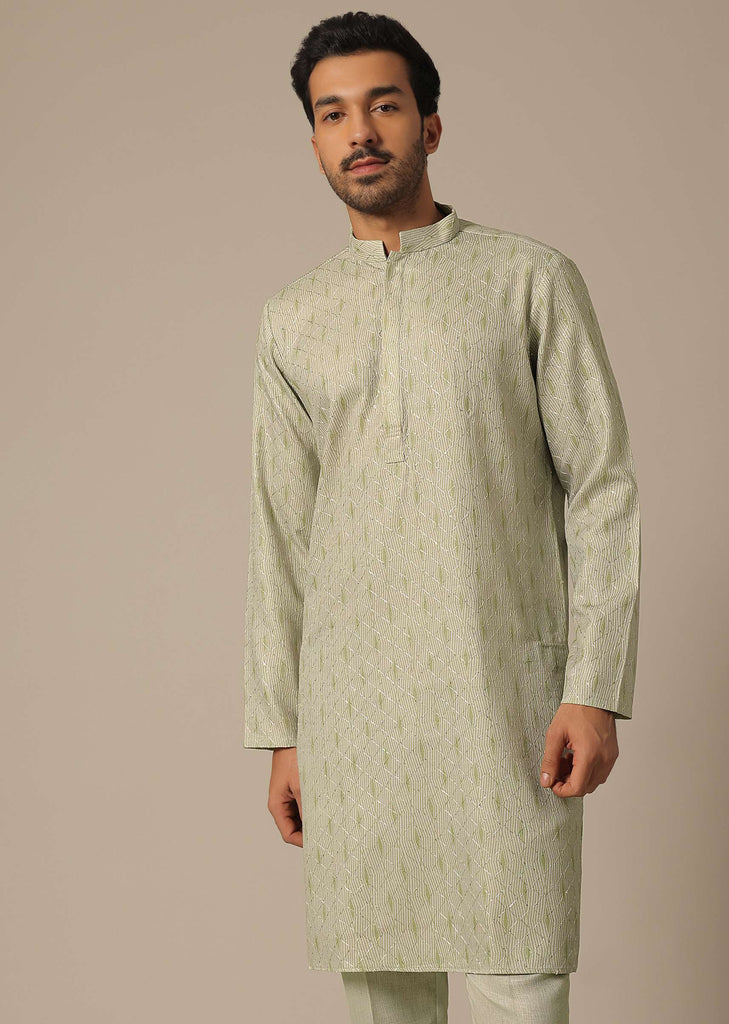 Mehendi Green Cotton Embroidered Kurta Set