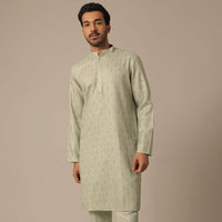 Mehendi Green Cotton Embroidered Kurta Set