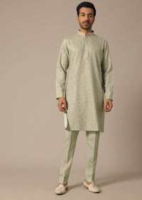 Mehendi Green Cotton Embroidered Kurta Set