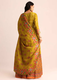 Dark Yellow Embroidered Chanderi Anarkali Suit With Dupatta And Belt