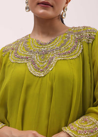 Mehendi Green Embroidered Chiffon Kurta Palazzo