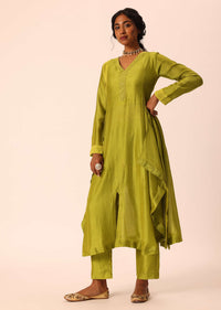 Mehendi Green Embroidered Kurta Set In Chiffon