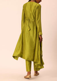Mehendi Green Embroidered Kurta Set In Chiffon