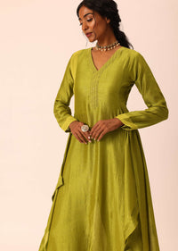 Mehendi Green Embroidered Kurta Set In Chiffon