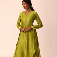Mehendi Green Embroidered Kurta Set In Chiffon