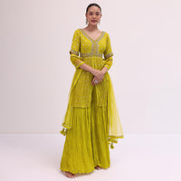 Mehendi Green Embroidered Kurta Sharara Set