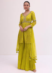 Mehendi Green Embroidered Kurta Sharara Set