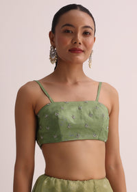Mehendi Green Embroidered Saree And Unstitched Blouse
