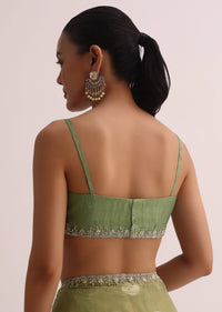 Mehendi Green Embroidered Saree And Unstitched Blouse