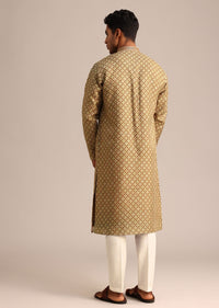 Mehendi Green Georgette Kurta And Pant Set With Printed Detail
