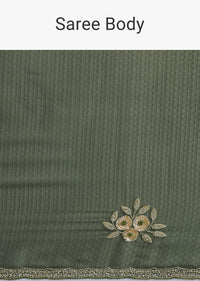 Mehendi Green Jacquard Saree In Cutdana Embroidery With Unstitched Blouse