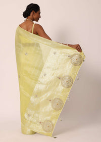 Mehendi Green Kora Silk Tissue Saree With Gota Patti Work And Unstitched Blouse Piece