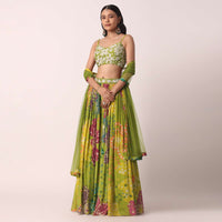 Mehendi Green Lehenga Set With Prints