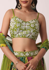 Mehendi Green Lehenga Set With Prints