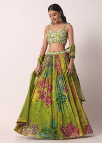 Mehendi Green Lehenga Set With Prints