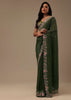 Mehendi Green Sequins Saree With Multicolor 3D Embroidery