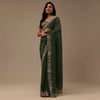 Mehendi Green Sequins Saree With Multicolor 3D Embroidery