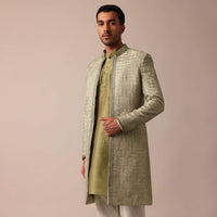 Mehendi Green Silk Sherwani With Intricate Embroidery