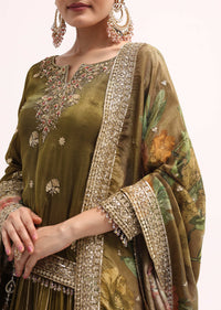 Mehendi Green Tissue Kurta Lehenga Set