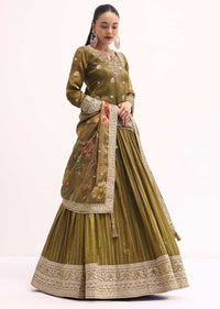 Mehendi Green Tissue Kurta Lehenga Set