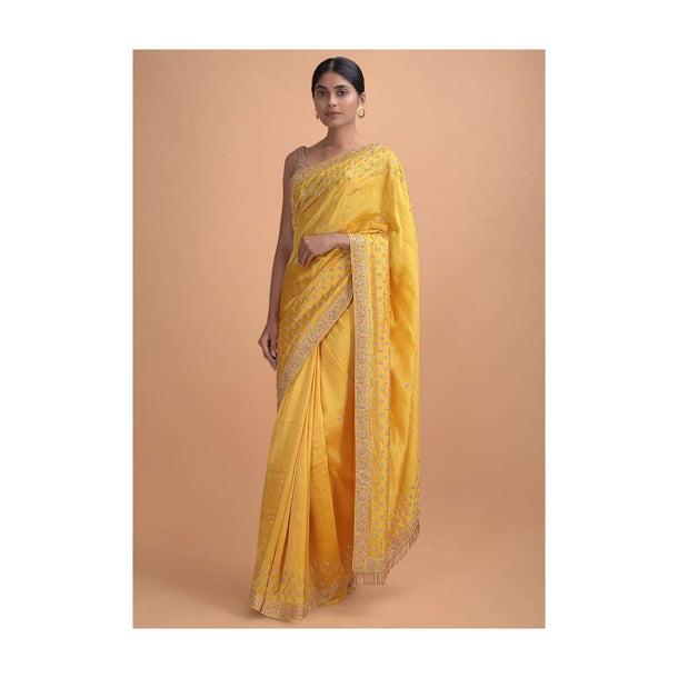 Mellow Yellow Saree In Cotton Silk With Salli Fringes On The Pallu And Buttis Online - Kalki Online